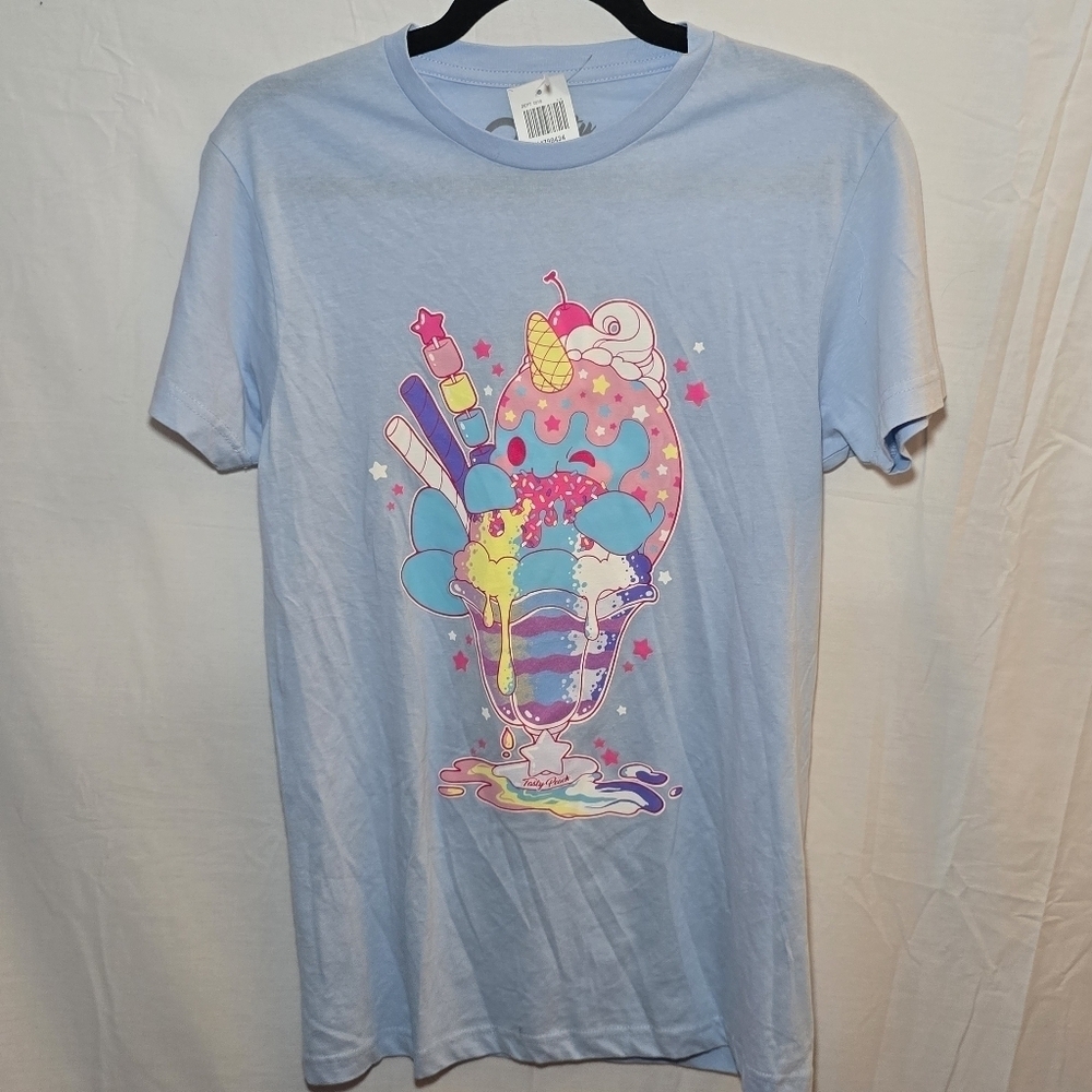 NWT Hot Topic Tasty Peach Ice Cream Sundae Baby Blue Short Sleeve Top, sz S